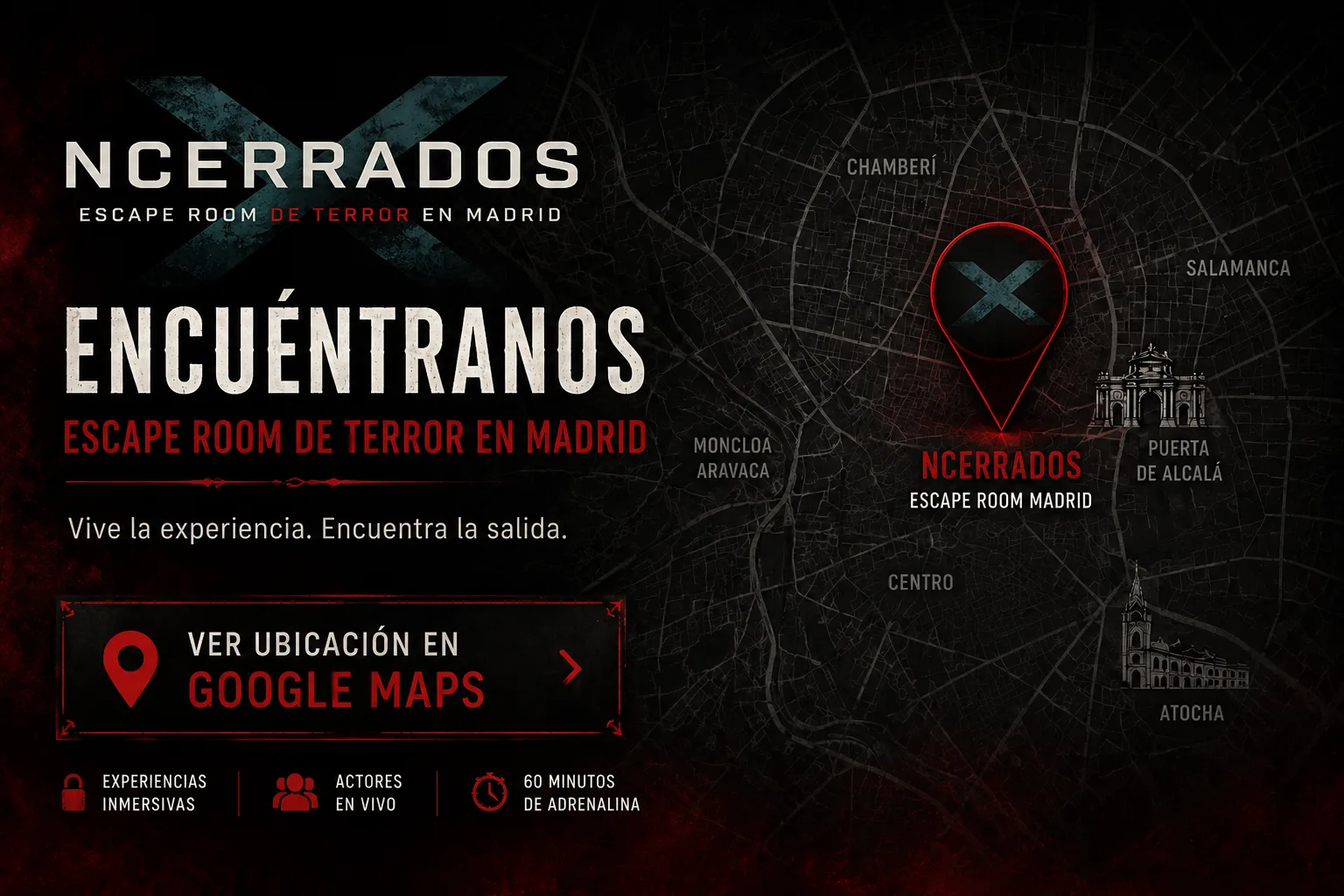 Cómo llegar a Ncerrados Escape Room Madrid - Ubicación en Google Maps